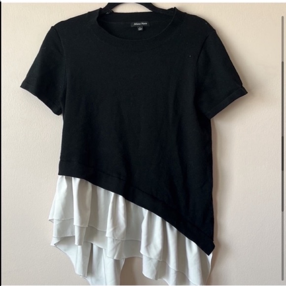 Athena Marie Black Top With White Asymmetrical Layer Size Large - Picture 5 of 5